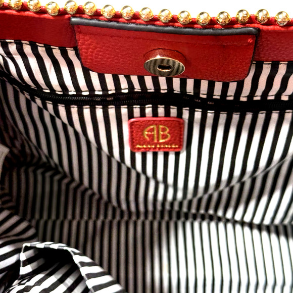 ALEXIS BENDEL RED VEGAN LEATHER GOLD BEAD SATCHEL HANDBAG PURSE - Picture 8 of 14